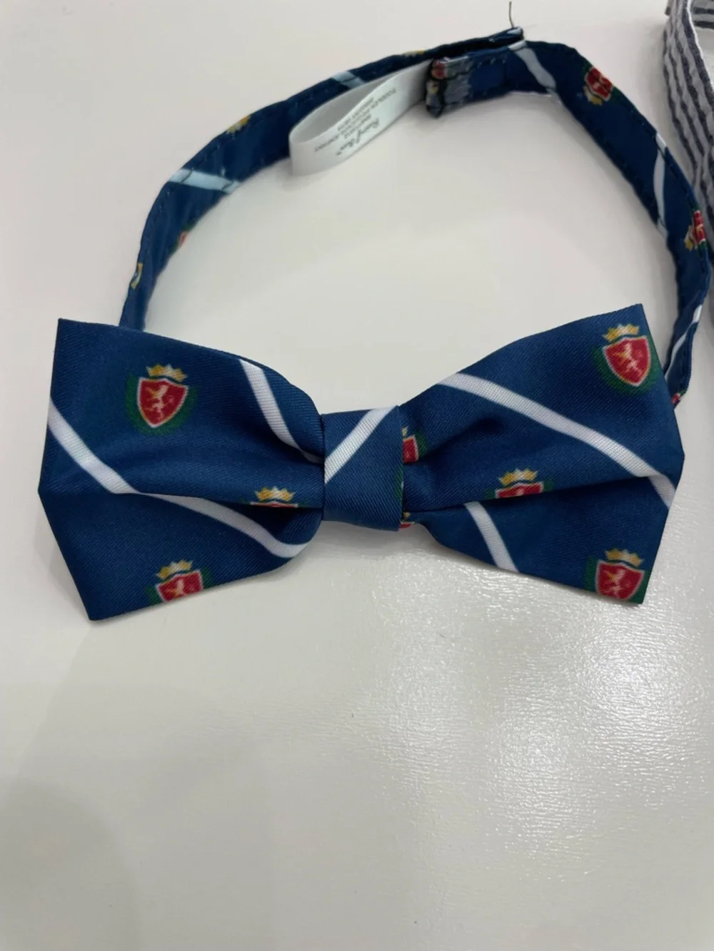 Kids Bow Ties, Seersucker and Coat of Arms, Navy and White
